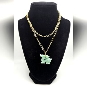 Jade or Jadeite Green Dragon Pendant on Golden Chain